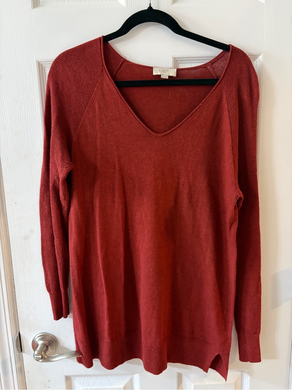 LOFT Women's V-Neck Sweater in Brick Red